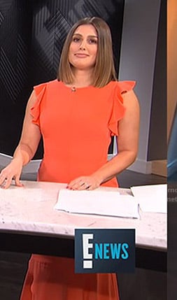 Carissa's orange ruffle sleeve midi dress on E! News