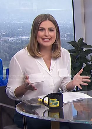 Carissa's white blouse with flap pockets on E! News Daily Pop
