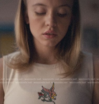 Cassie's butterfly tank top on Euphoria
