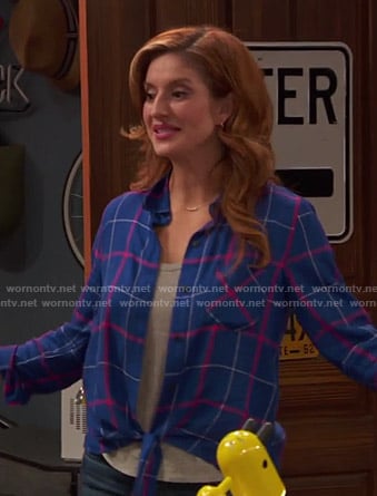 Chelsea's blue plaid tie front shirt on Ravens Home