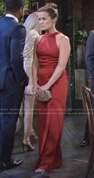 Chelsea's red ribbon tie back jumpsuit on The Young and the Restless