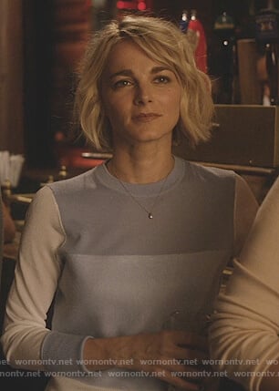 Lizzie's blue colorblock sweater on Instinct