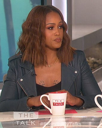 Eve's leathe moto jacket on The Talk