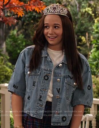 Jade's love letters print denim jacket on Family Reunion