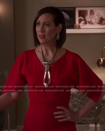 Diana's red flutter sleeve dress on Younger