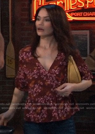 Elizabeth's red floral and butterfly print top on General Hospital