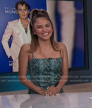 Erin's blue snake print mini dress on E! News