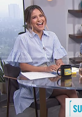 Erin's blue striped short sleeve shirtdress on E! News Daily Pop