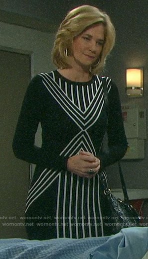 Eve's black and white striped long sleeve dress on Days of our Lives