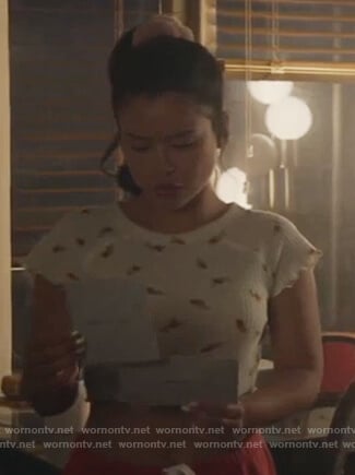 Mariana's white floral knit crop top on Good Trouble
