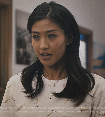 April's white floral tee on Light as a Feather