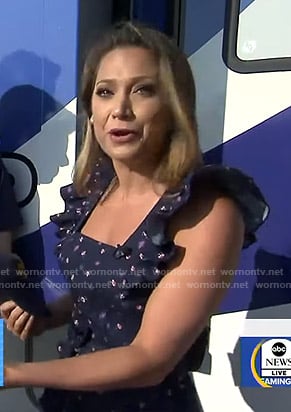 Ginger's navy floral ruffled jumpsuit on Good Morning America