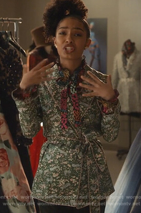 Zoey's green floral jacket on Grown-ish