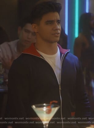 Vivek's navy track jacket on Grown-ish