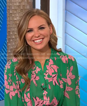 Hannah's green floral tie neck dress on Good Morning America