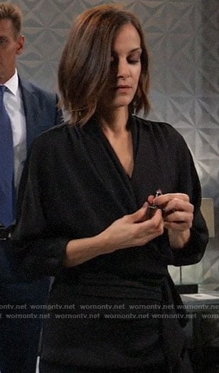 Hayden's black draped faux wrap dress on General Hospital