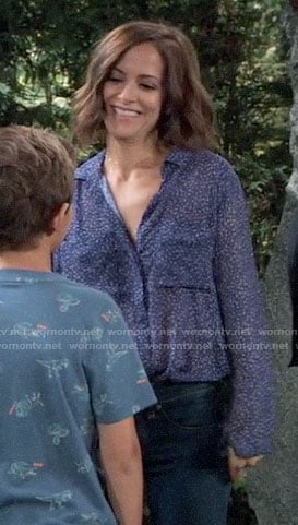 Hayden's blue floral button down shirt on General Hospital