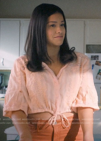 Jane's coral embroidered crop top on Jane the Virgin