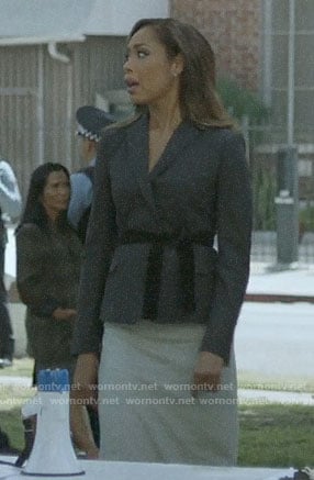 Jessica's blazer with velvet belt on Pearson