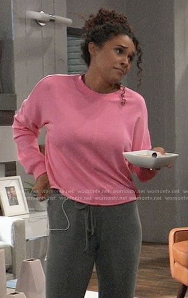 Jordan's pink sweatshirt on General Hospital