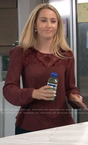 Josslyn's burgundy embroidered top on General Hospital