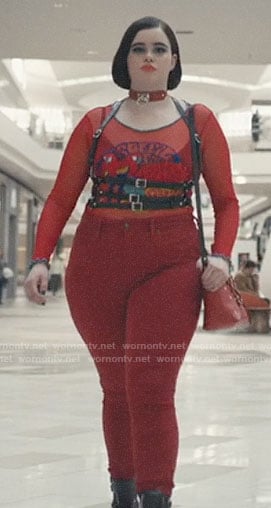 Kat's red mesh parrot top on Euphoria