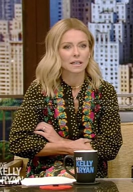 Kelly's black floral print dress on Live with Kelly and Ryan