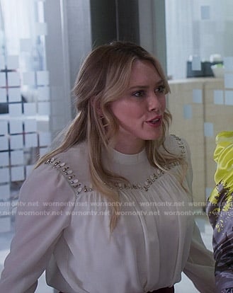 Kelsey's white embellished blouse on Younger