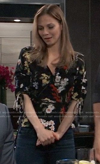 Kim's floral wrap top on General Hospital