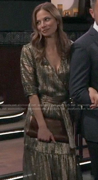 Kim's gold wrap dress on General Hospital