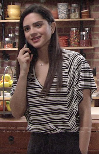 Lola's striped flutter sleeve tee on The Young and the Restless