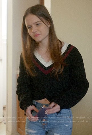 Matty's cropped varsity sweater on Veronica Mars