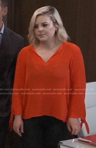 Maxie's red tie sleeve top on General Hospital