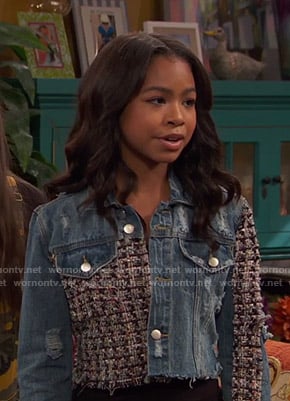 Nia's cropped tweed and denim jacket on Ravens Home