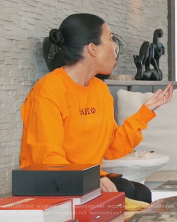 Kourtney's orange Pablo sweatshirt on Keeping Up with the Kardashians