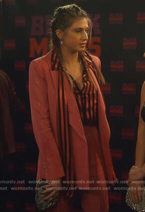 Nomi's striped blouse and pink blazer on Grown-ish