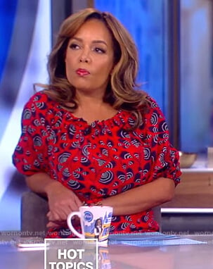 Sunny's red print off shoulder dress on The View
