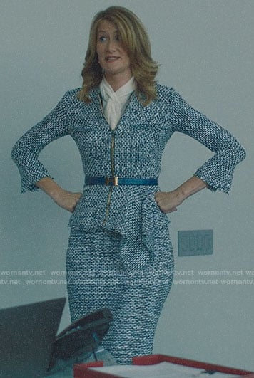 Renata's blue tweed jacket and skirt on Big Little Lies