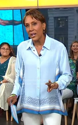 Robin's blue handkerchief hem shirt on Good Morning America
