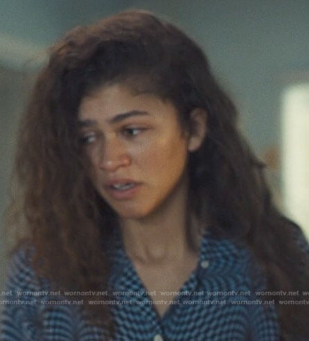 Rue's psychedlic checkerboard print shirt on Euphoria