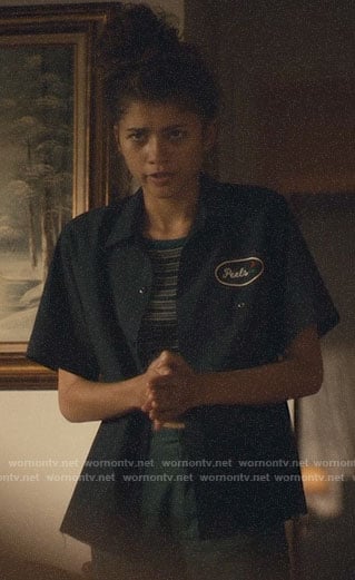 Rue's navy Peels work shirt on Euphoria