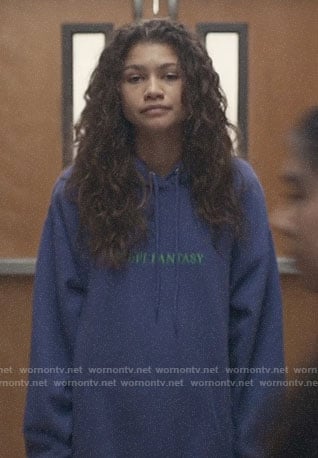 Rue's purple Sci Fi Fantasy hoodie on Euphoria
