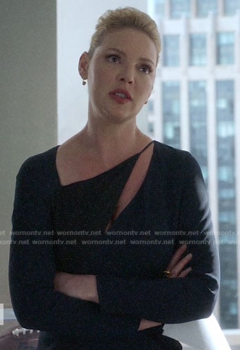 Samantha's black asymmetric dress on Suits