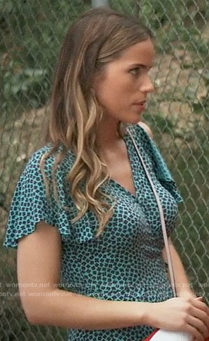 Sasha's teal floral wrap dress on General Hospital