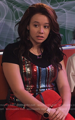Jade's sequin striped camisole on Family Reunion