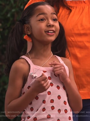 Ami's pink strawberry print tank top on Family Reunion