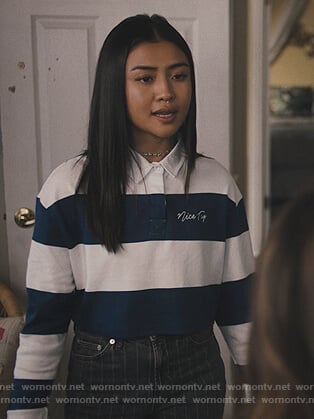 Alex's striped cropped polo top on Light as a Feather