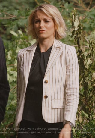 Lizzie's striped cropped blazer on Instinct