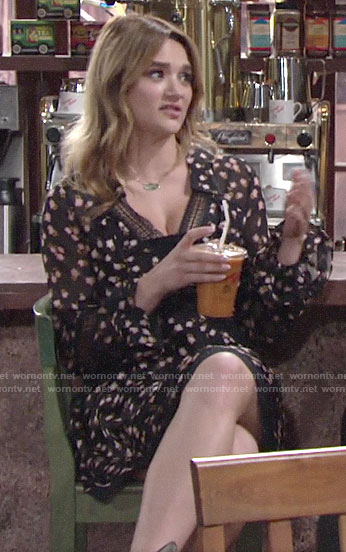 Summer's navy floral lace-trim dress on The Young and the Restless
