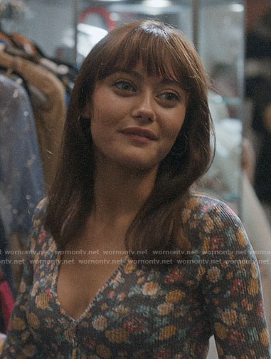 Tess's floral button front top on Sweetbitter